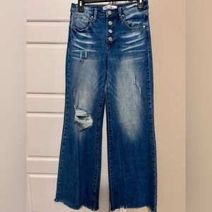 Risen Shape of You Mid Rise Medium Wash Button Down Wide Leg Jeans